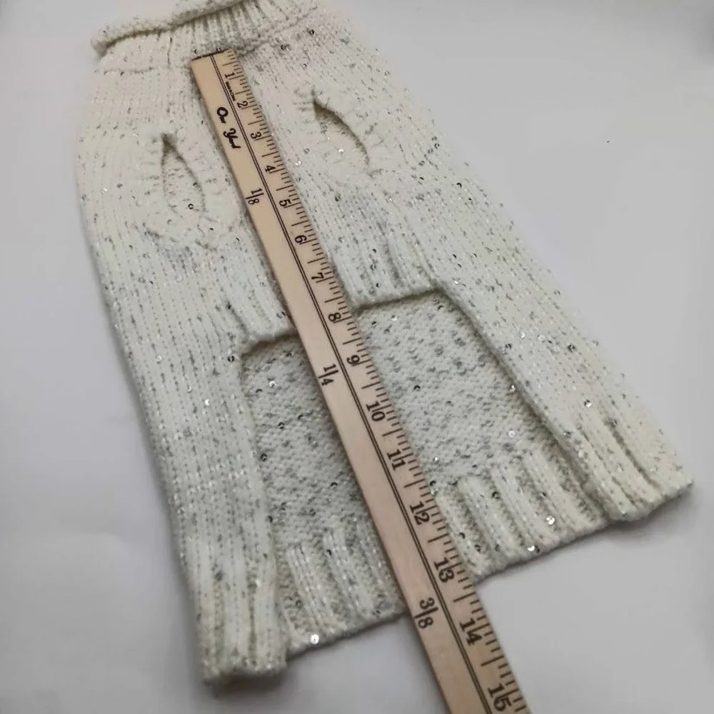White Dog Sweater Knit Sequin Turtleneck Warm Winter Pet Acrylic Blend Cozy‎